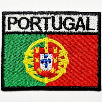 Emblema bordado da bandeira de Portugal com palavra PORTUGAL