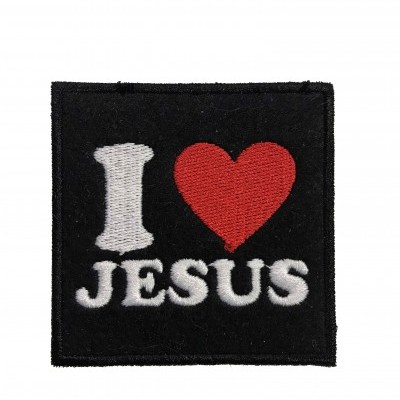 Patch preto com bordado texto 'I ❤ JESUS'
