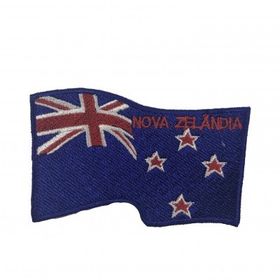 Remendo bordado em forma de bandeira da Nova Zelândia com texto