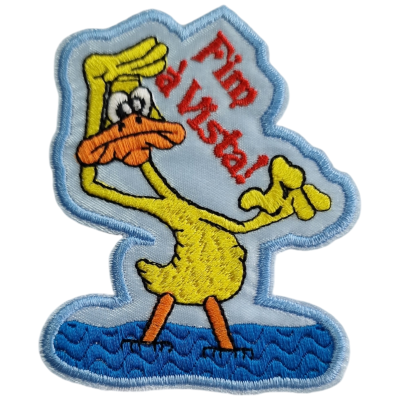 Patches bordados de pato amarelo com texto 'Fim a Vista!'