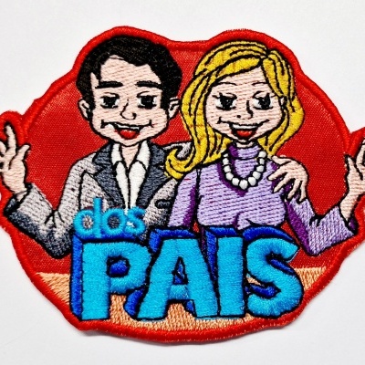 Emblema bordado de homem e mulher com texto 'dos PAIS'