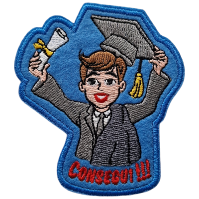 Emblema bordado com figura de graduado e texto CONSEGUI!!!