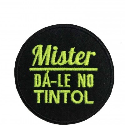 Emblema bordado preto com texto verde-limão Mister DA-LE NO TINTOL
