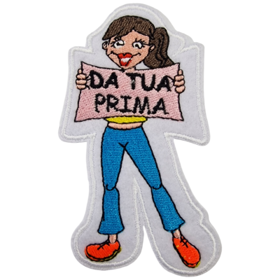 Patch bordado figura humana com cartaz DA TUA PRIMA