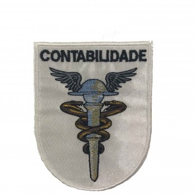 Emblema bordado para contabilidade com bastão alado e serpente