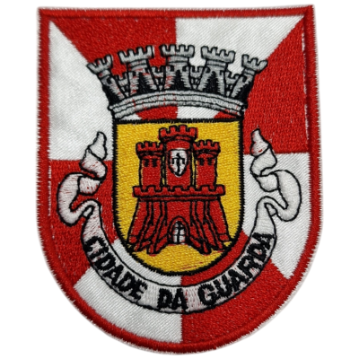 Emblema bordado com escudo vermelho e branco e castelo vermelho