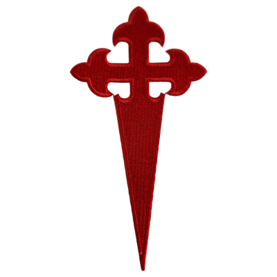Emblema vermelho em formato de cruz tecido