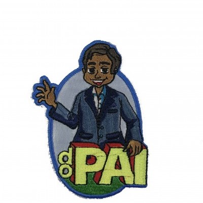 Emblema bordado com figura de homem e texto do PAI