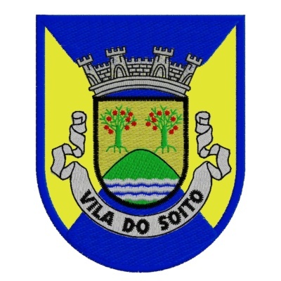 Emblema bordado com escudo e texto Vila do Souto