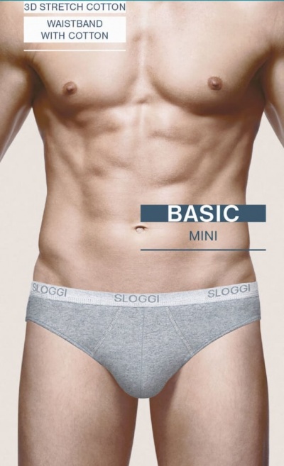 Cuecas masculinas cinzentas Sloggi Basic Mini com cós branco