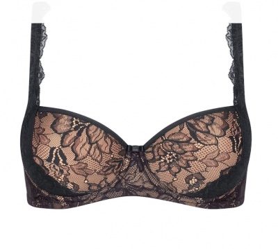 Soutien de renda preta com padrão floral e laço