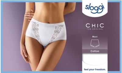 Cuecas femininas Sloggi Chic Maxi brancas com renda e algodão
