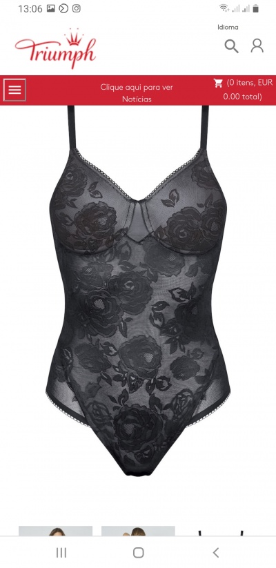 Body preto de renda floral para mulher