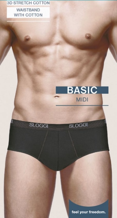 Cuecas masculinas pretas Sloggi com cintura elástica e texto promocional