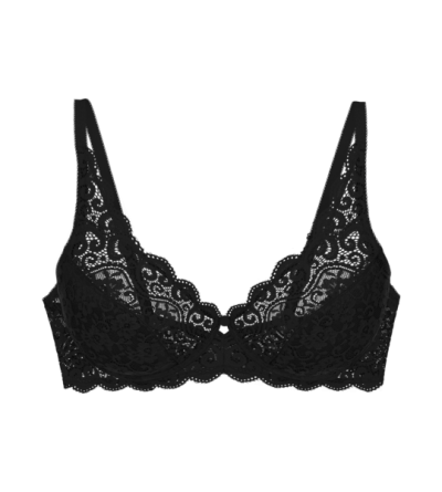 Soutien preto em renda com padrão floral e detalhes em bordado