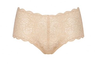 Cueca feminina bege de renda com padrão floral