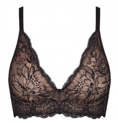 Soutien em renda preta com padrão floral e alças finas