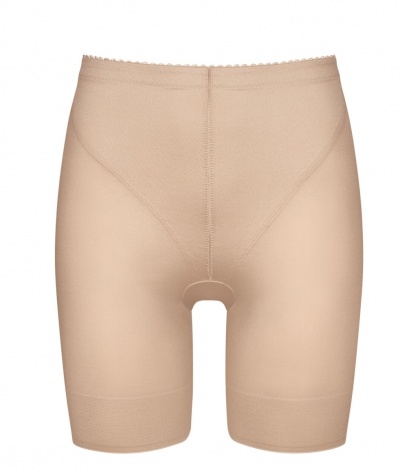 Calças curtas modeladoras bege em tecido liso e elástico