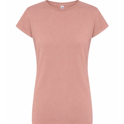 T-shirt rosa de algodão, mangas curtas e gola redonda