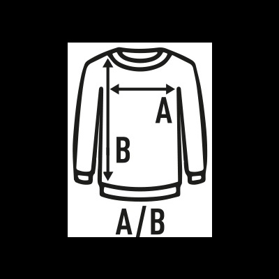 Desenho técnico de uma t-shirt de manga comprida com medidas A e B