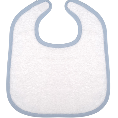 Babete branco com borda azul clara e fecho em velcro