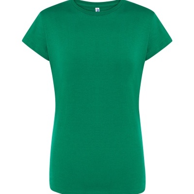 T-shirt verde de manga curta com gola redonda em fundo branco