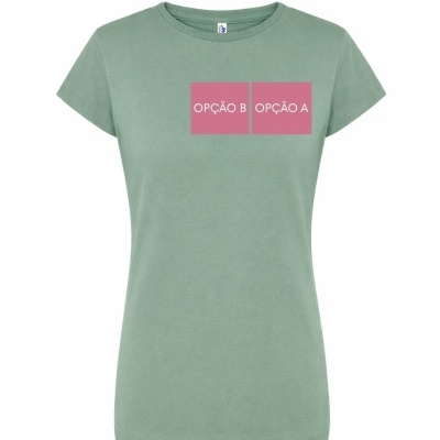 T-shirt feminina verde água com estampado OPÇÃO B e OPÇÃO A