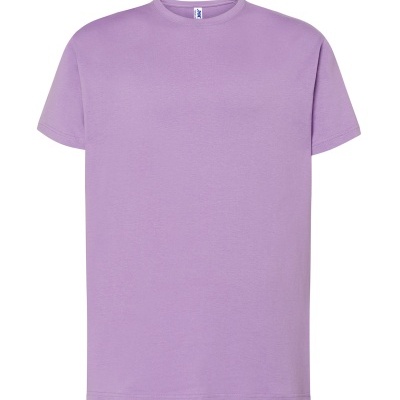 T-shirt unissexo lilás com gola redonda e etiqueta interna