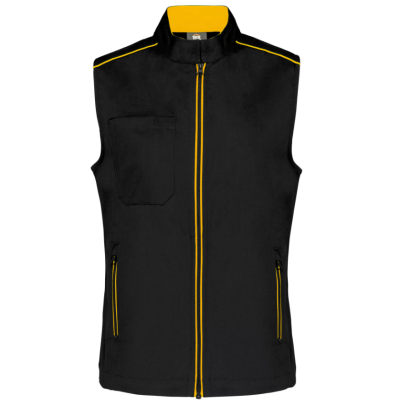 Colete preto com fecho amarelo e detalhes em amarelo