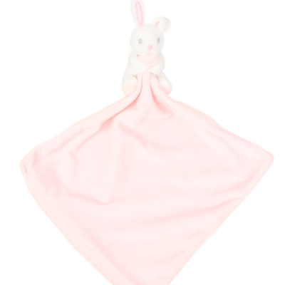 Peluche de coelho branco com pano cor-de-rosa claro