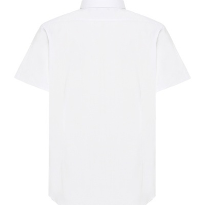 Camisa branca de manga curta com gola, vista de costas