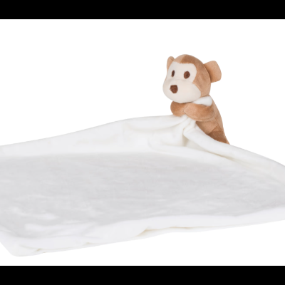 Cobertor branco com peluche macaco castanho