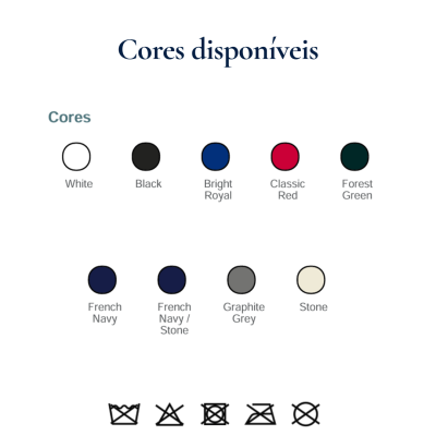 Paleta de cores disponíveis para produtos têxteis com instruções de lavagem