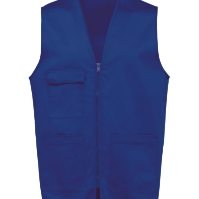 Colete azul com fecho e bolsos visíveis