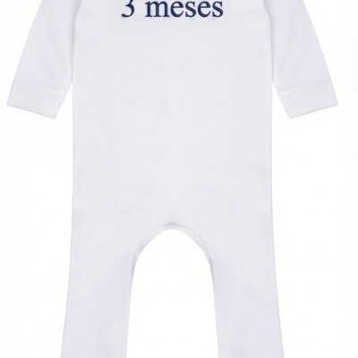 Macacão branco para bebé com texto 3 meses em azul