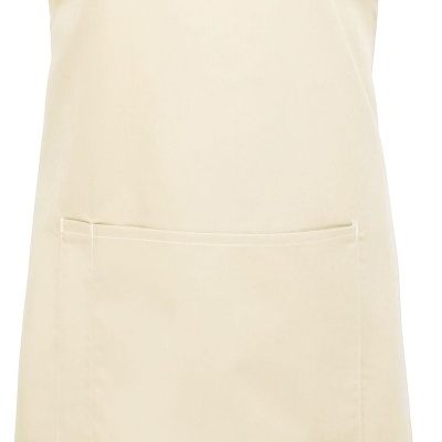 Avental creme claro com bolso frontal e tira ajustável ao pescoço