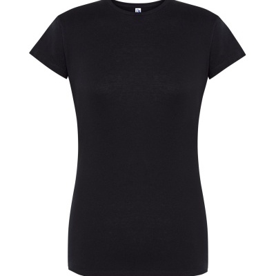 T-shirt preta feminina de manga curta e gola redonda