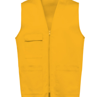 Colete amarelo com fecho e bolsos frontais