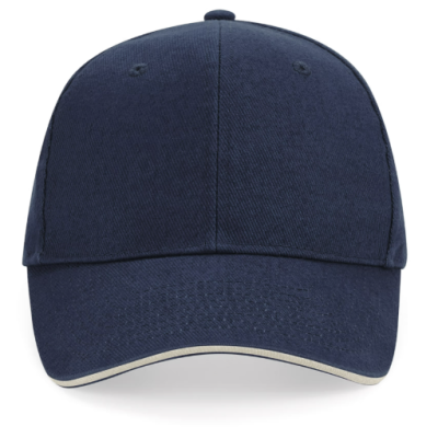 boné azul escuro com aba curva e linha branca na borda