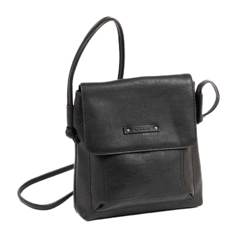 Bolsa de Tiracolo Esmeralda Preta Mala pequena preta em pele sintética com aba frontal e alça fina