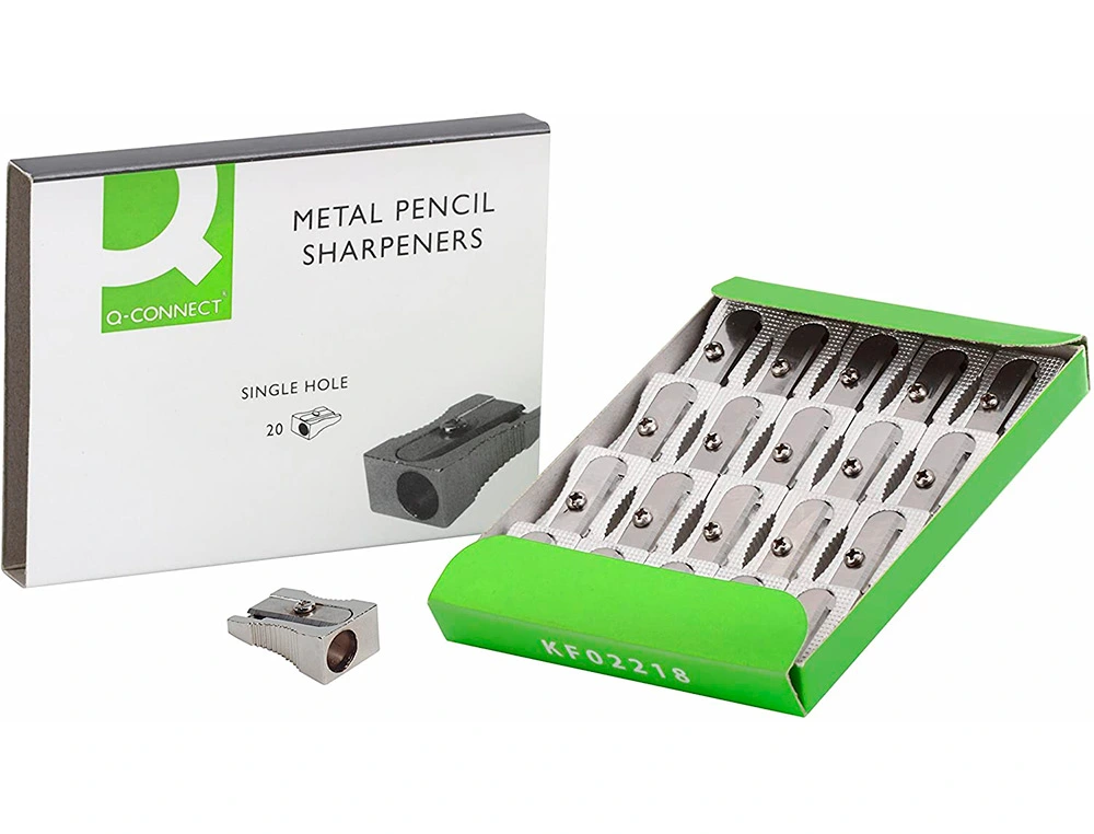 Apara Lápis Q-Connect AlumÍnio Apontadores de lápis metálicos Q-CONNECT em embalagem branca e verde