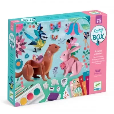 Caixa de atividades criativas Fairy Box com materiais de pintura e origamis coloridos