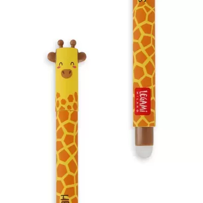 Caneta com padrão de girafa e tampa com cabeça de girafa
