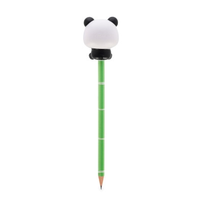Lápis verde com topo de borracha em forma de panda negro e branco