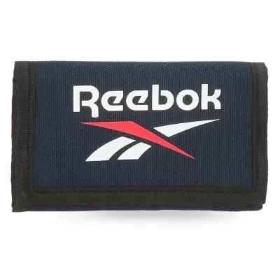 Carteira azul escuro com logo Reebok branco e vermelho