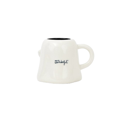 Caneca branca de cerâmica com alça e texto mr. wonderful.