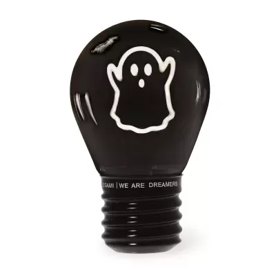 Lâmpada decorativa preta com desenho de fantasma branco