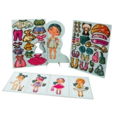 Conjunto de bonecas de papel com roupas e acessórios coloridos destacáveis