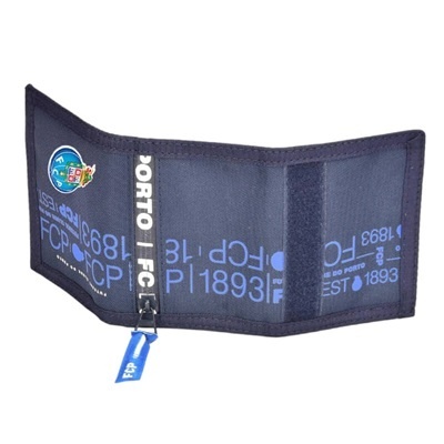 Carteira azul escuro com fecho e texto PORTO e FCP 1893