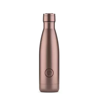 Garrafa metalizada bronze com texto COOL BOTTLES